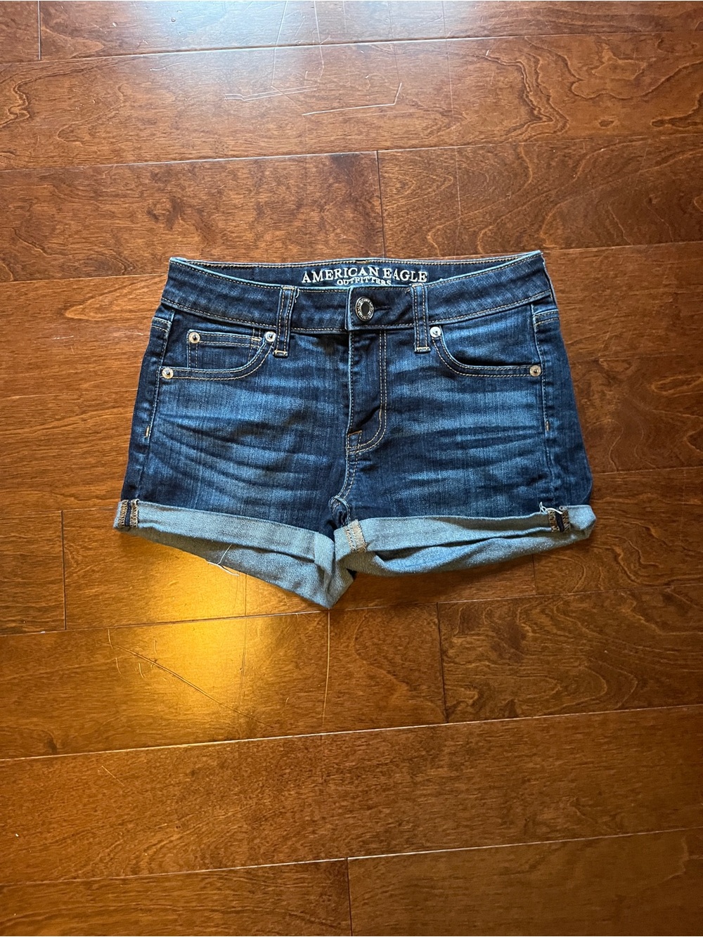 American Eagle Outfitters Dark Indigo Rolled-Hem Denim Shorts